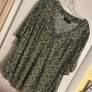 Lane Bryant Blue and Yellow Patterned Blouse